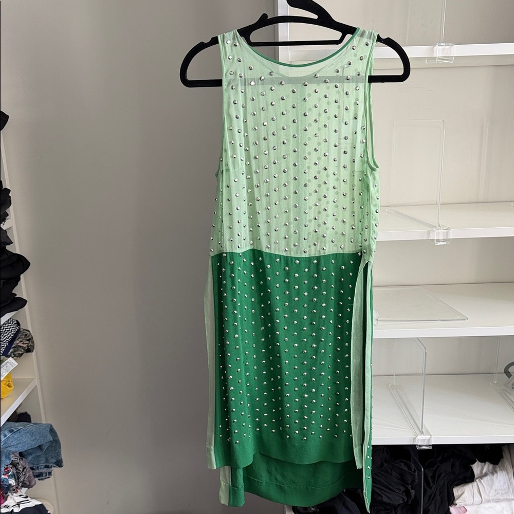 Diane Von Furstenberg Mint and Forest Green Embellished Midi Dress